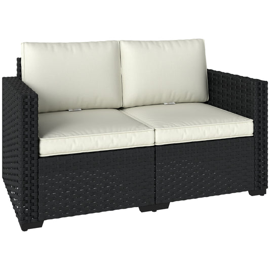 2 Seater Rattan Garden Sofa with Deep Seat, Wide Arms, Black