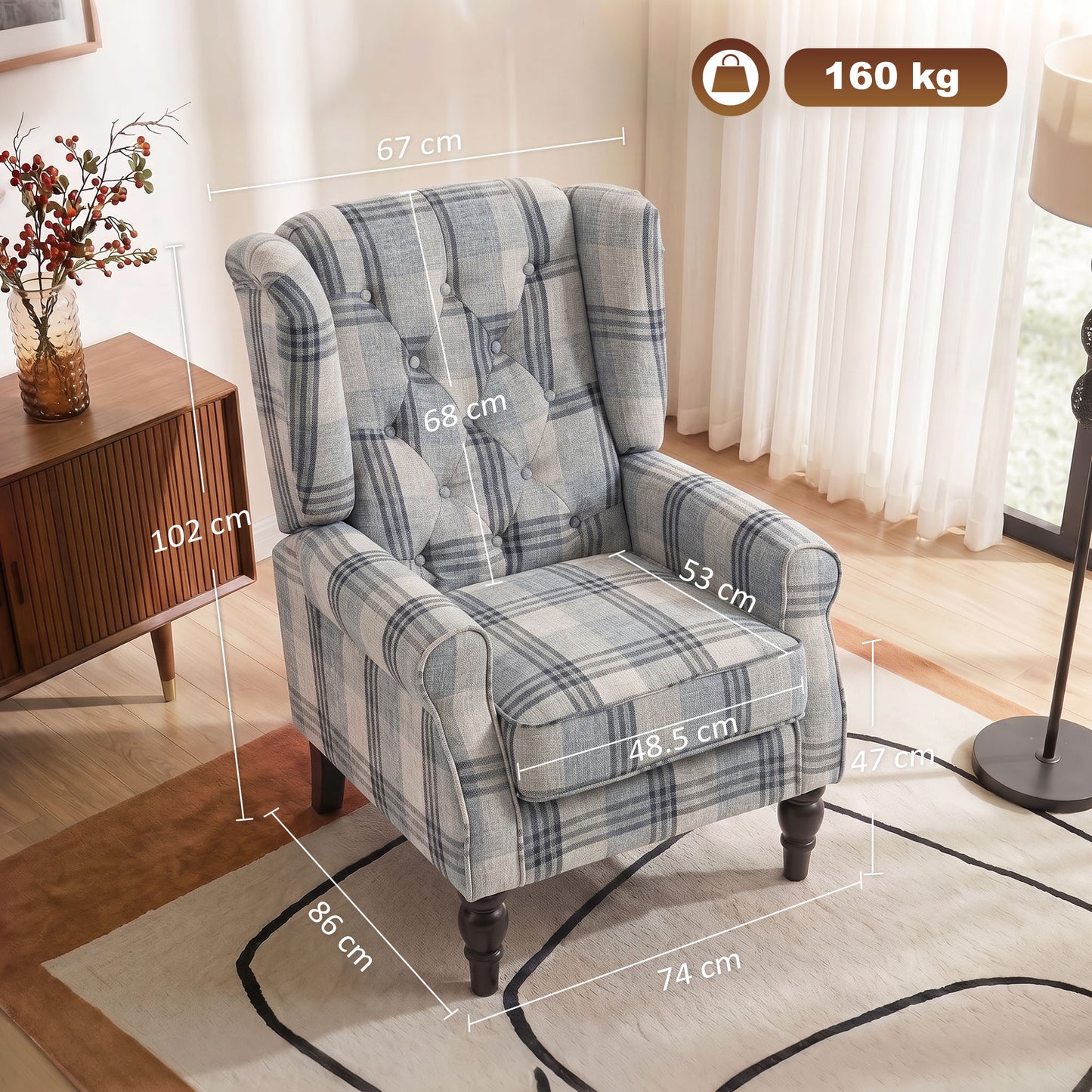 Accent Chair Wingback Armchair Retro Tufted Club Wood Fabric, Mixed