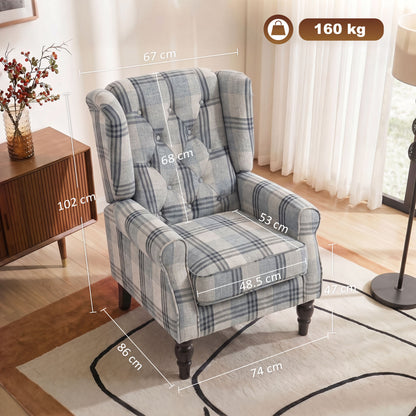 Accent Chair Wingback Armchair Retro Tufted Club Wood Fabric, Mixed