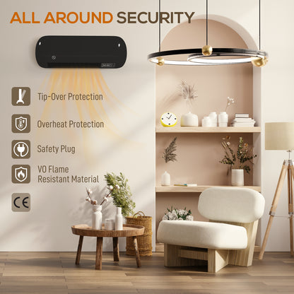 Ceramic Electric Heater 2000W with Fan, Wall Mounted, Black