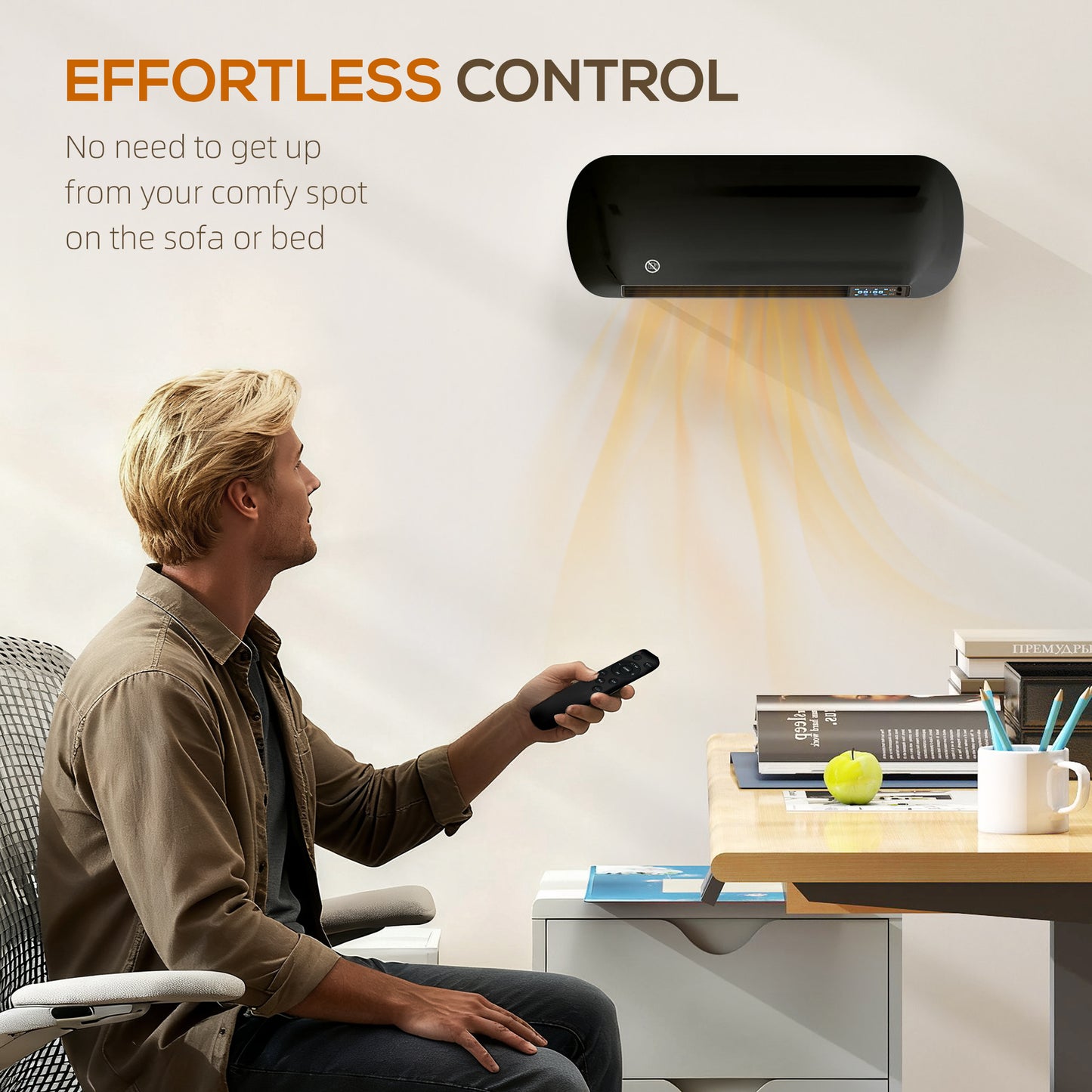 Ceramic Electric Heater 2000W with Fan, Wall Mounted, Black