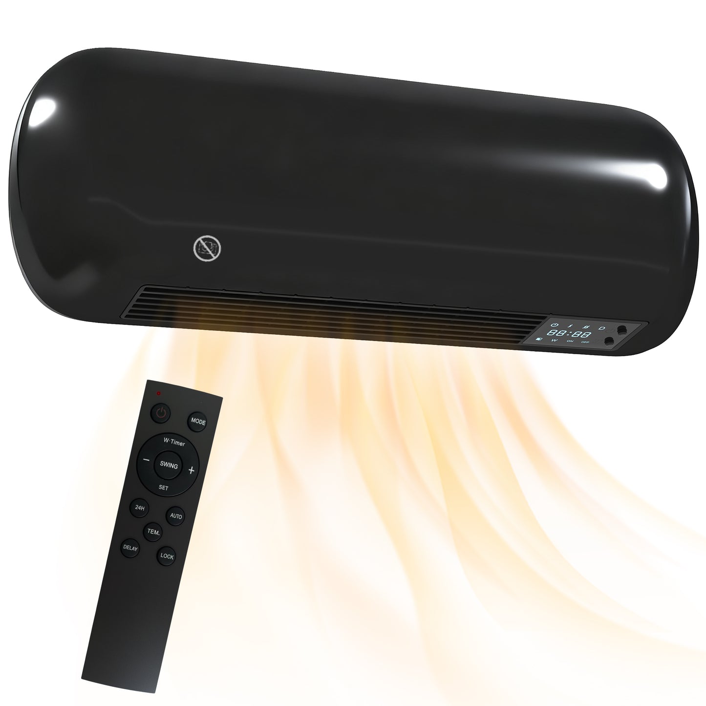 Ceramic Electric Heater 2000W with Fan, Wall Mounted, Black