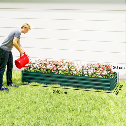 Galvanised Raised Bed for Garden, Rectangular Outdoor Elevated Planter Box with Safety Edging and Open Bottom for Growing Flowers, Herbs and Vegetables, 240 x 60 cm, Green