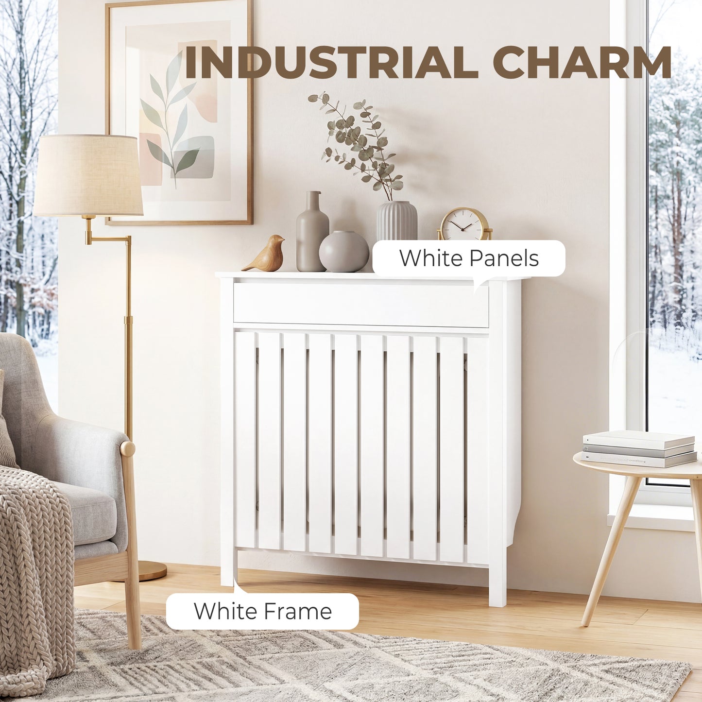 Radiator Cover with Drawer and Vertical Slats White