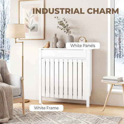 Radiator Cover with Drawer and Vertical Slats White