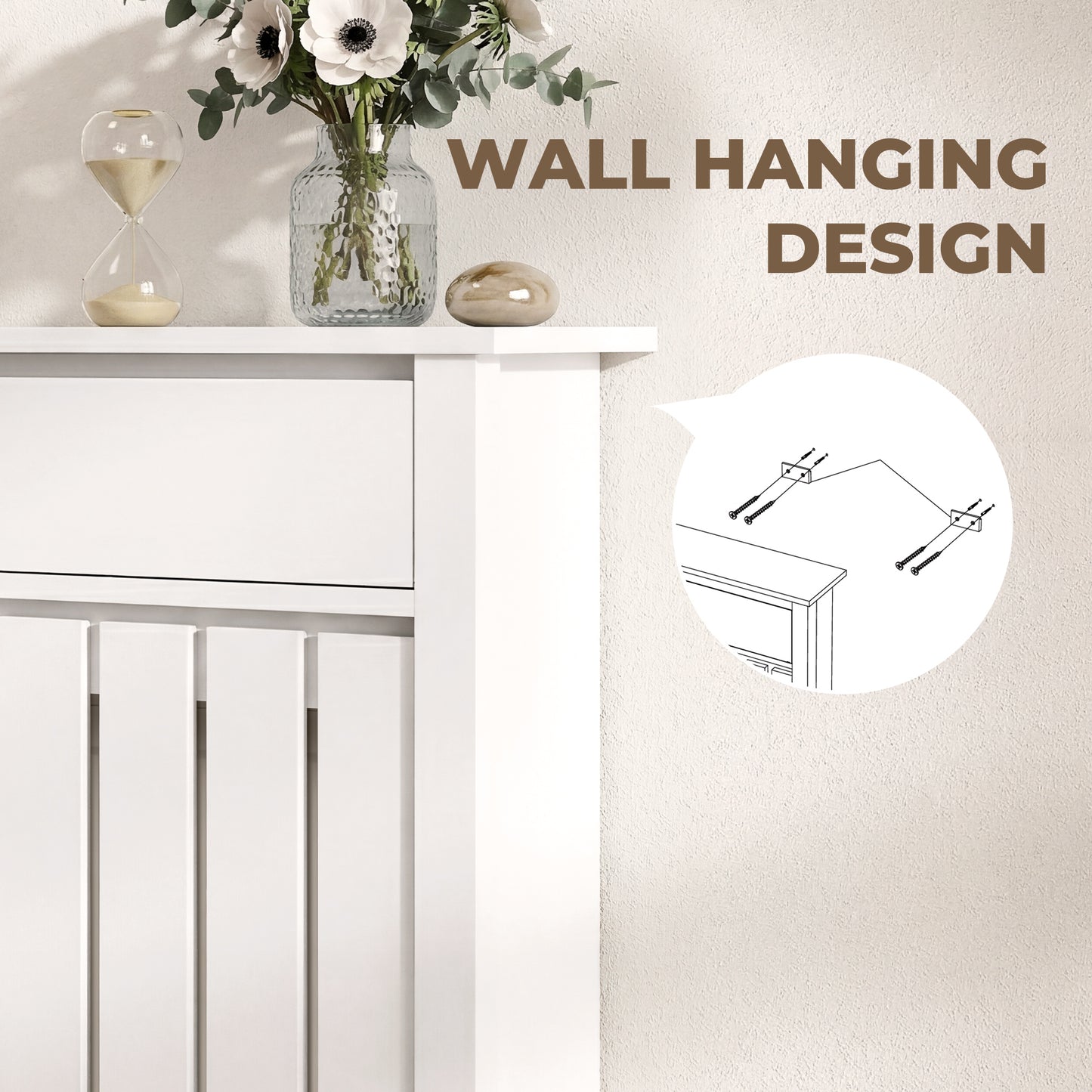 Radiator Cover with Drawer and Vertical Slats White