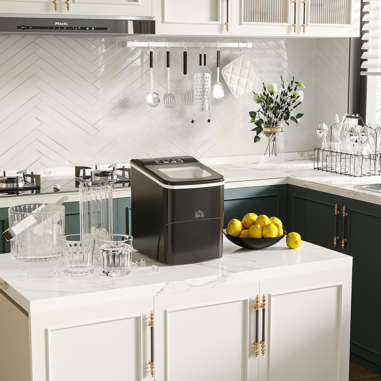 Ice Maker 12kg/24H Production with Scoop Basket for Home /Black