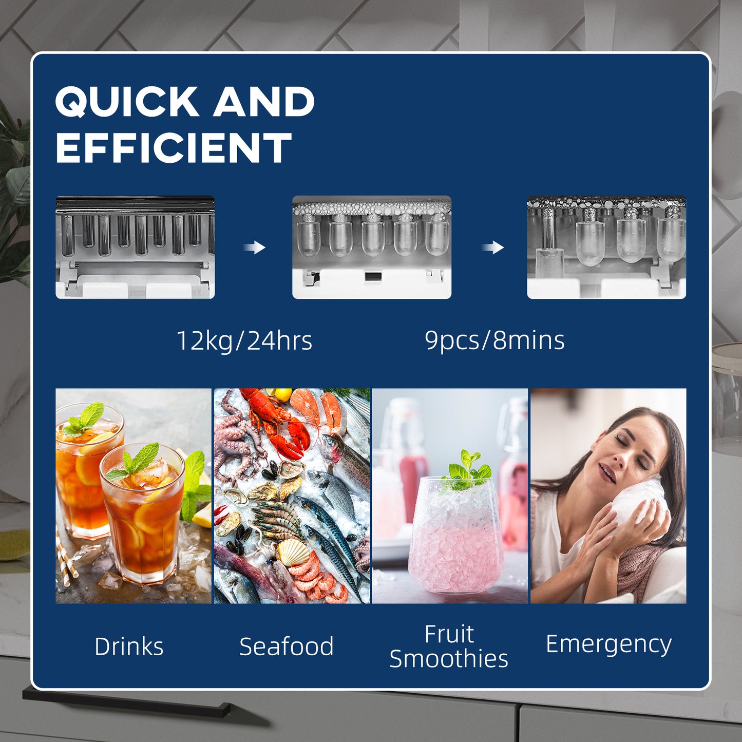 Ice Maker 12kg/24H Production with Scoop Basket for Home /Black