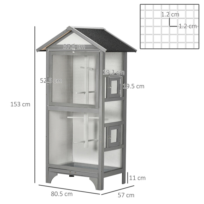 Wooden Outdoor Bird Cage, for Finches and Canaries, with Removable Tray, Asphalt Roof - Grey