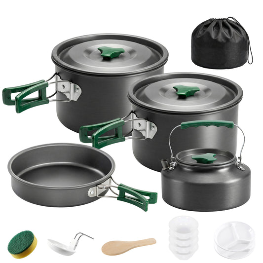 Camping Cookware Set for 4-5 People, Aluminium Camping Cook, Grey