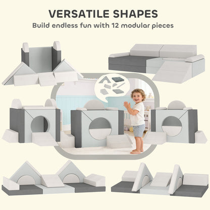 Kids Play Sofa, 12 Pieces Foam Modular Convertible Sofa, Grey