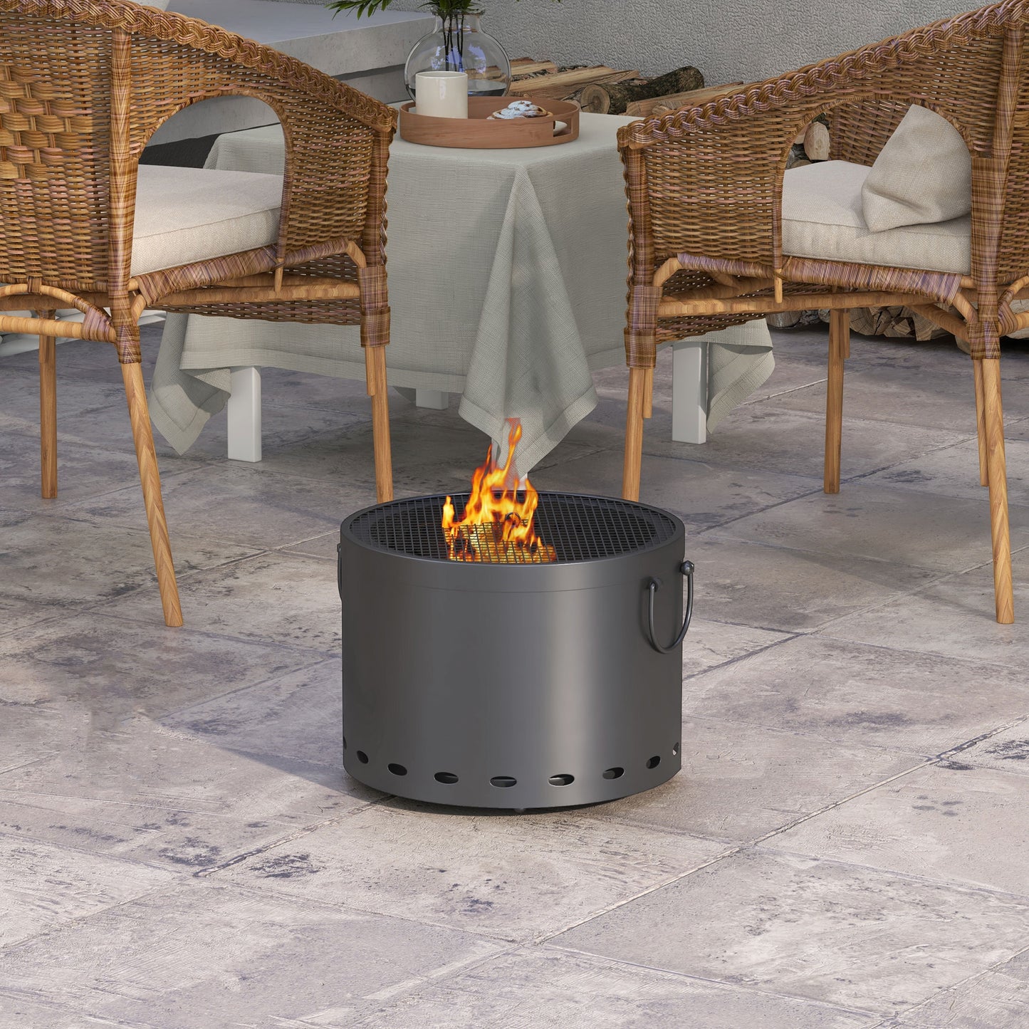 38cm Smokeless Wood Burning Firepit Metal Fire Pit, Dark Grey