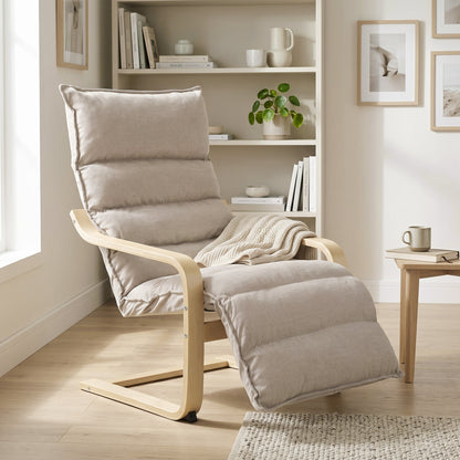 Lounge Chair with Wooden Frame for Living Room, Bedroom, Light Brown