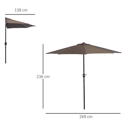 2.7m Balcony Half Parasol Garden Outdoor Umbrella 5 Steel Ribs - Brown