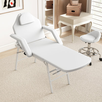 3-Section Folding Massage Table with Adjustable Backrest and Leg Support - White