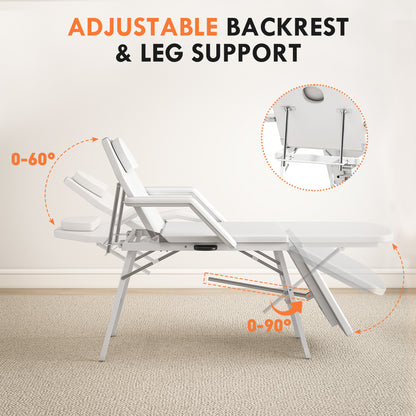 3 Section Adjustable Massage Table, Beauty Bed for Spa, Lash, White
