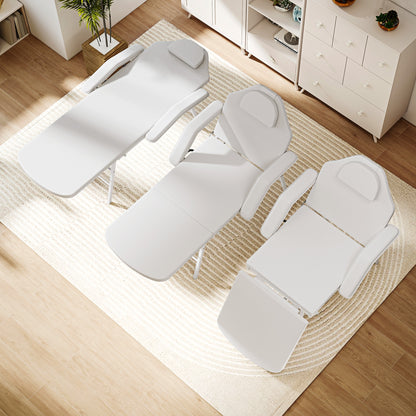 3-Section Folding Massage Table with Adjustable Backrest and Leg Support - White