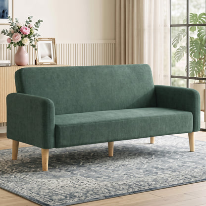 2 Seater Sofa, Velvet Small Couch with Plush Backrest, Dark Green