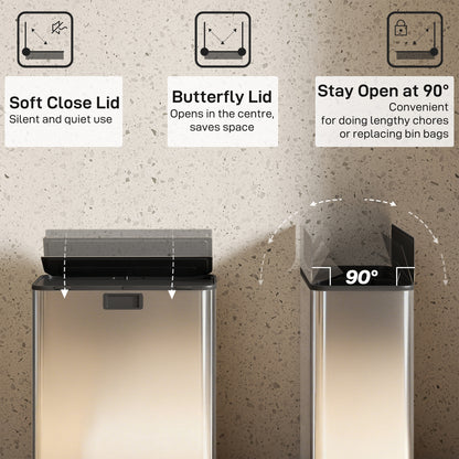 56L Dual Kitchen Bin with Removable Inner Buckets for Recycling and Waste