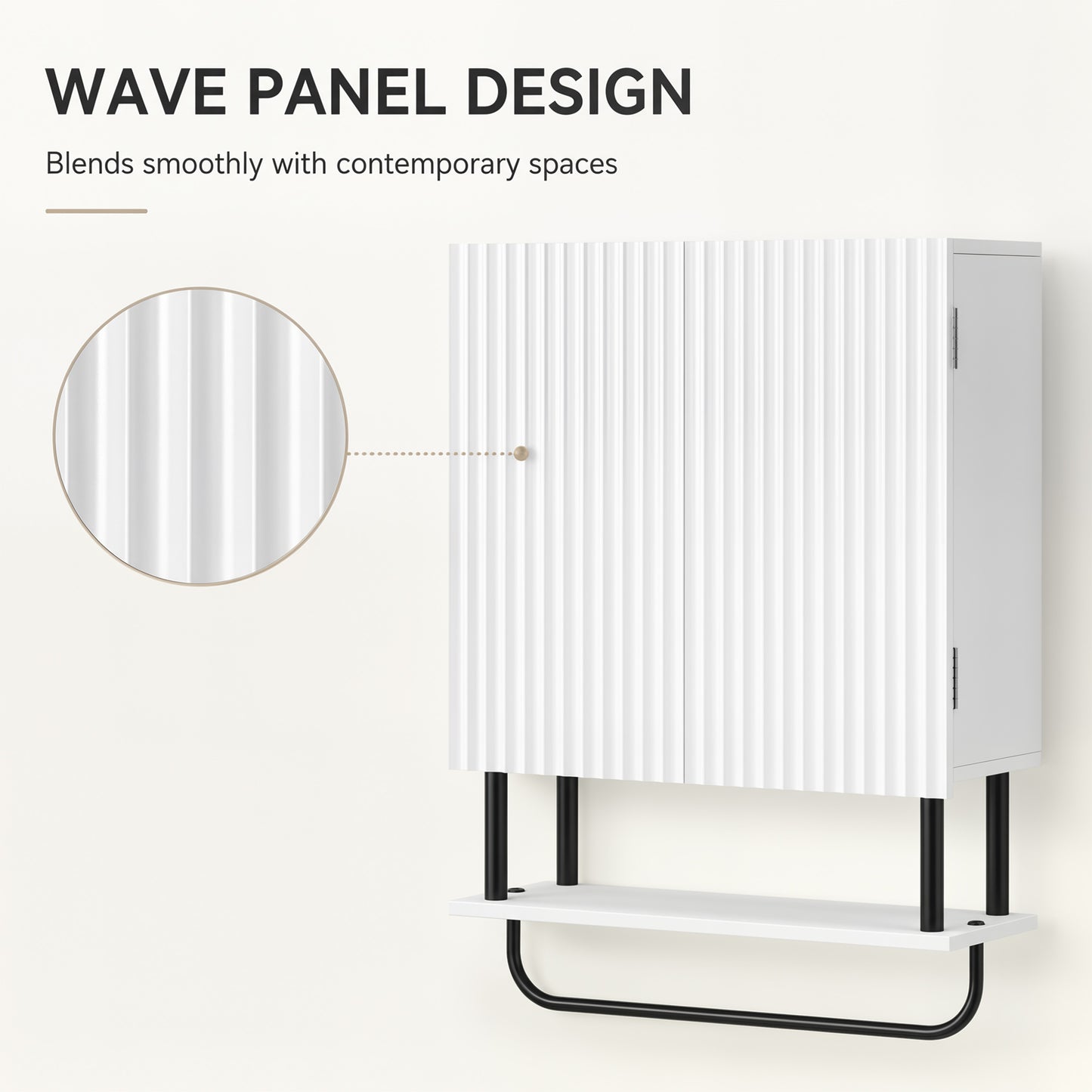 Modern Bathroom Wall Cabinet with 2 Wavy Doors White