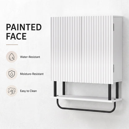 Modern Bathroom Wall Cabinet with 2 Wavy Doors White