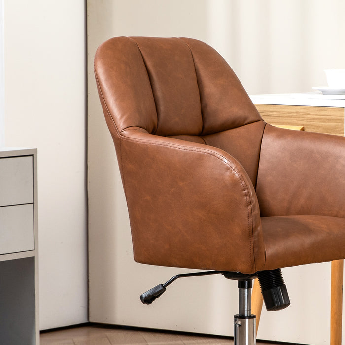 Computer Desk Chair with PU Leather, Swivel Wheels, Brown