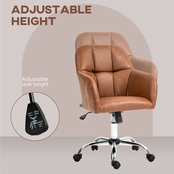 Computer Desk Chair with PU Leather, Swivel Wheels, Brown