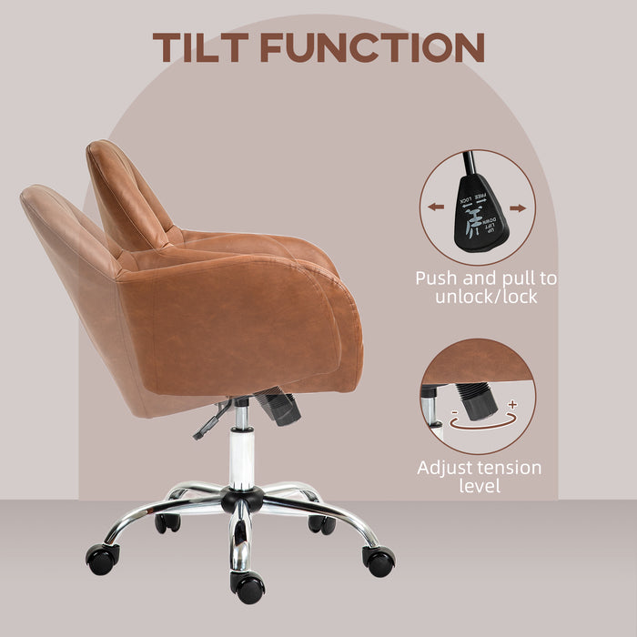 Computer Desk Chair with PU Leather, Swivel Wheels, Brown