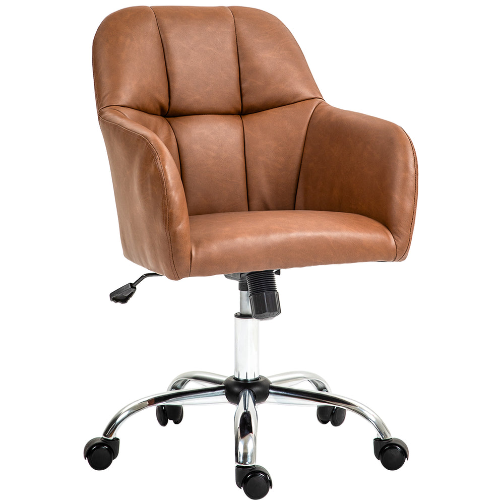 Computer Desk Chair with PU Leather, Swivel Wheels, Brown