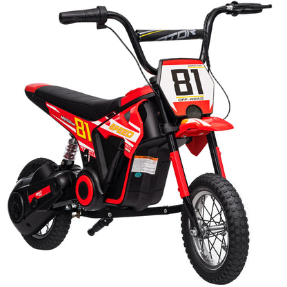 Kids Electric Motorbike, 24V Battery Powered Dirt Bike with 250W Motor, 6-16km/h, 7AH Batteries, 12" Inflatable Tires and Rear Suspension, Ride On Motorcycle for 8-12 Years Old, Red
