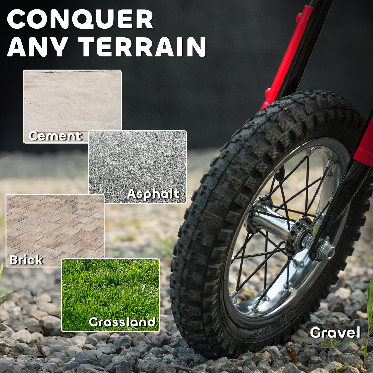 Kids Electric Motorbike, 24V Battery Powered Dirt Bike with 250W Motor, 6-16km/h, 7AH Batteries, 12" Inflatable Tires and Rear Suspension, Ride On Motorcycle for 8-12 Years Old, Red