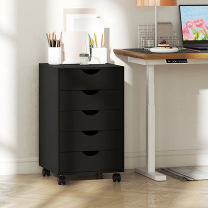 Mobile Vertical Filing Cabinet with 5 Drawers for Home Office, Black
