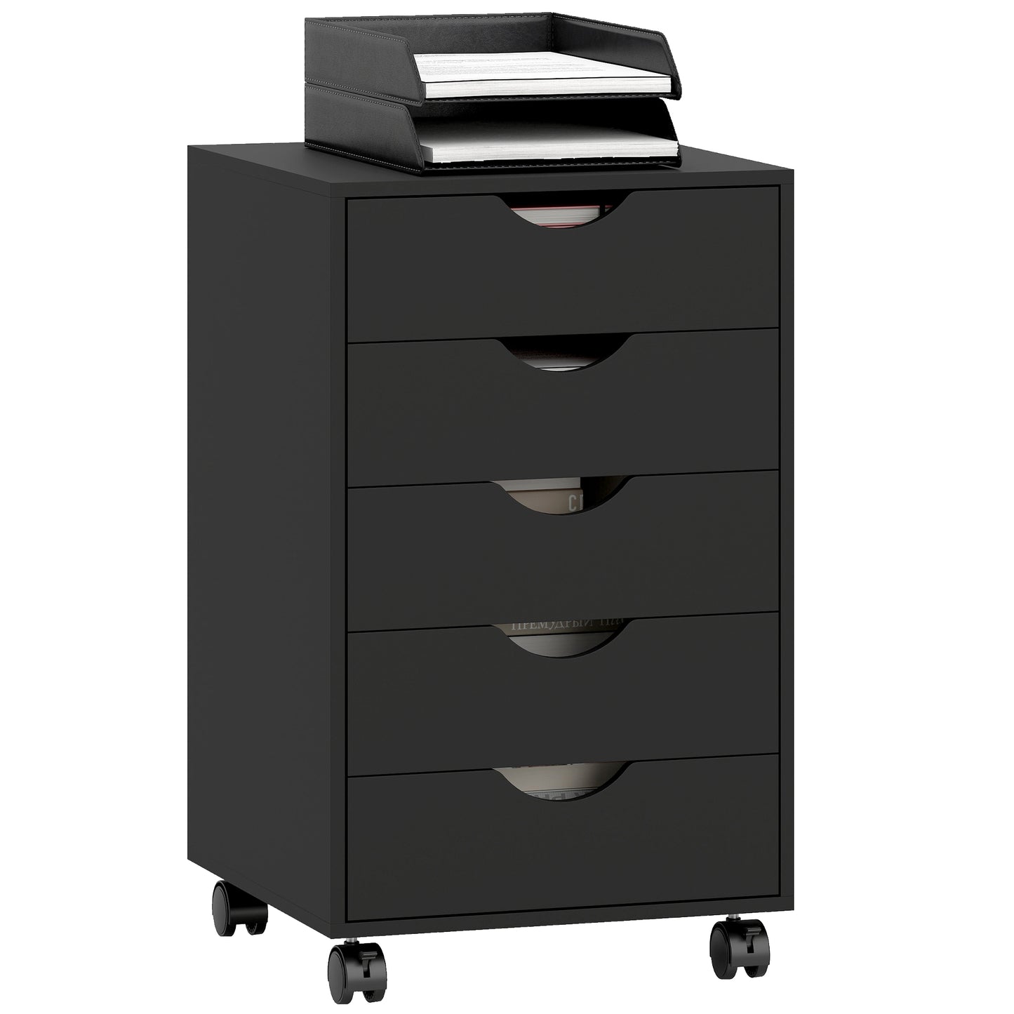 Mobile Vertical Filing Cabinet with 5 Drawers for Home Office, Black