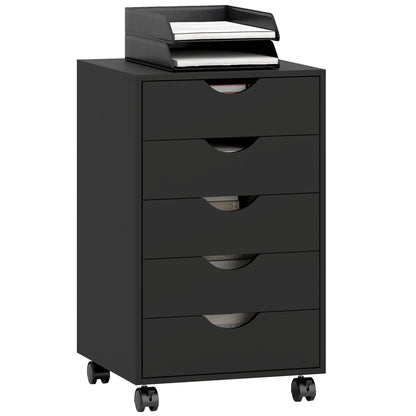 Mobile Vertical Filing Cabinet with 5 Drawers for Home Office, Black