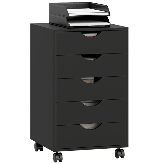 Mobile Vertical Filing Cabinet with 5 Drawers for Home Office, Black