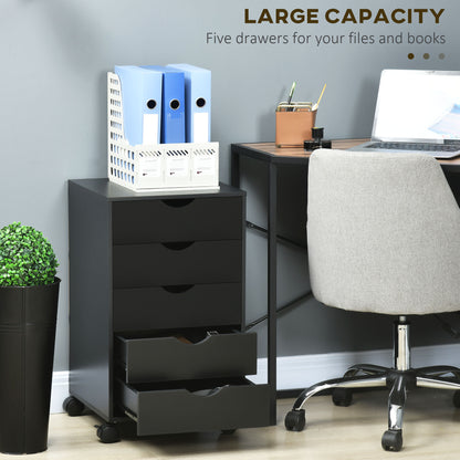 Mobile Vertical Filing Cabinet with 5 Drawers for Home Office, Black