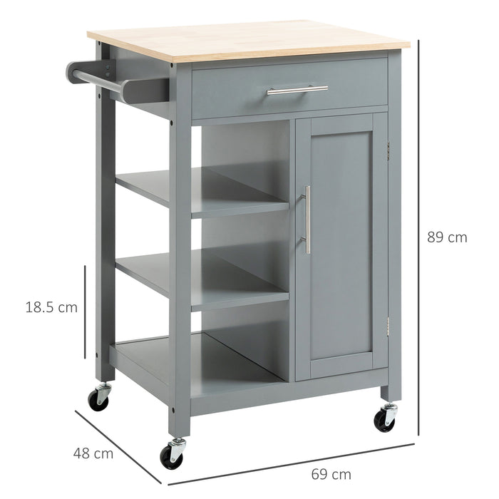 Compact Kitchen Trolley Utility Cart on Wheels with Open Shelf & Storage Drawer for Dining Room, Kitchen, Grey