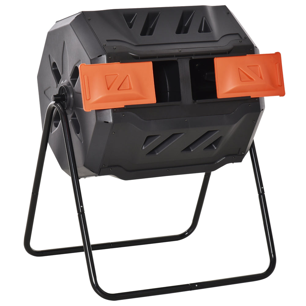 160L Outdoor Tumbling Compost Bin with Dual Chamber, Orange