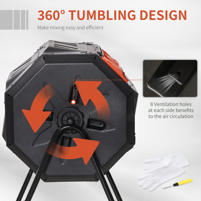 160L Outdoor Tumbling Compost Bin with Dual Chamber, Orange