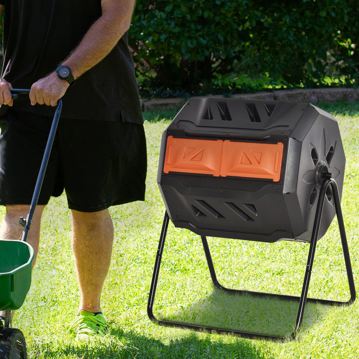 160L Outdoor Tumbling Compost Bin with Dual Chamber, Orange