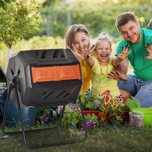 160L Outdoor Tumbling Compost Bin with Dual Chamber, Orange