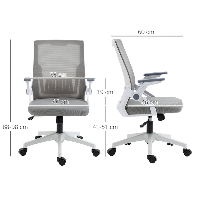 Mesh Office Chair, Desk Chair with Lumbar Support, Flip-up Armrest, Swivel Wheels, Adjustable Height, Grey