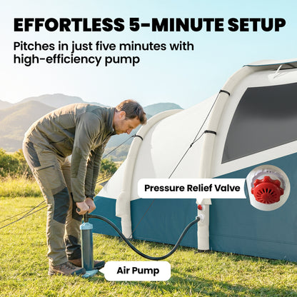 Inflatable Camping Tent w/ Air Pump, 2-3 Person Blow Up Tent Green