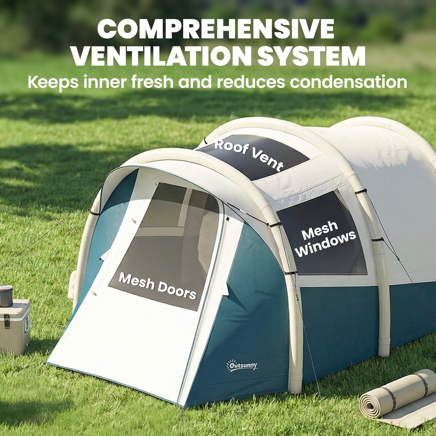 Inflatable Camping Tent w/ Air Pump, 2-3 Person Blow Up Tent Green