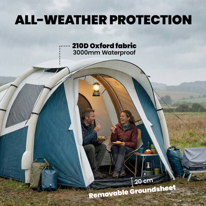 Inflatable Camping Tent w/ Air Pump, 2-3 Person Blow Up Tent Green