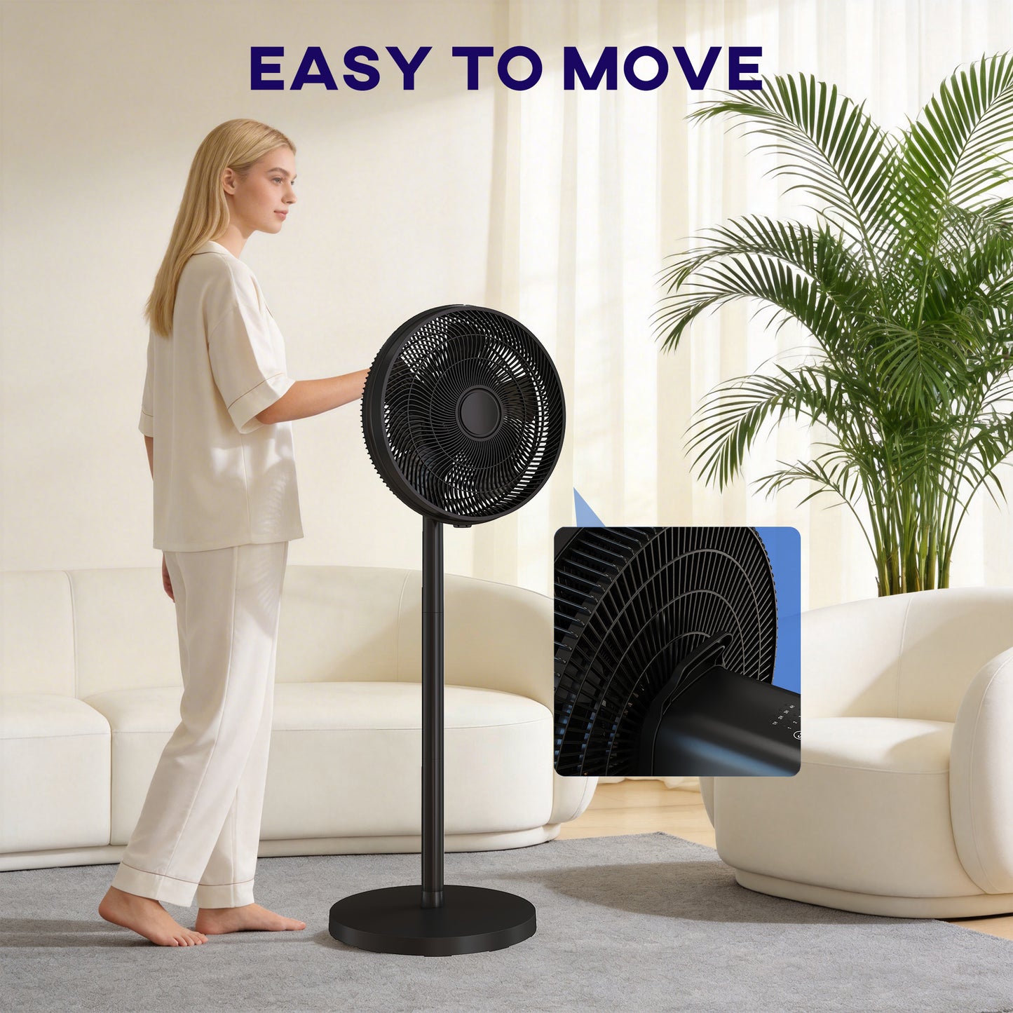 40 cm Standing Pedestal Fan, Quiet Electric Cooling Floor Fan, Black