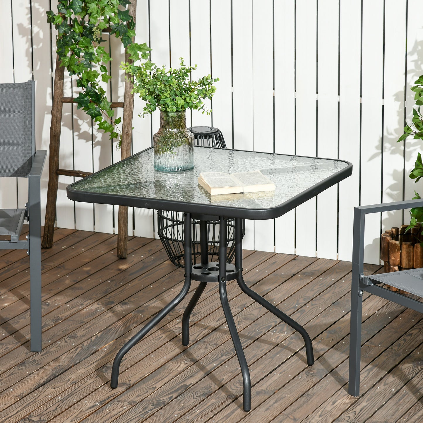 Square Patio Table, Glass Top Garden Dining Table 76 x 76cm