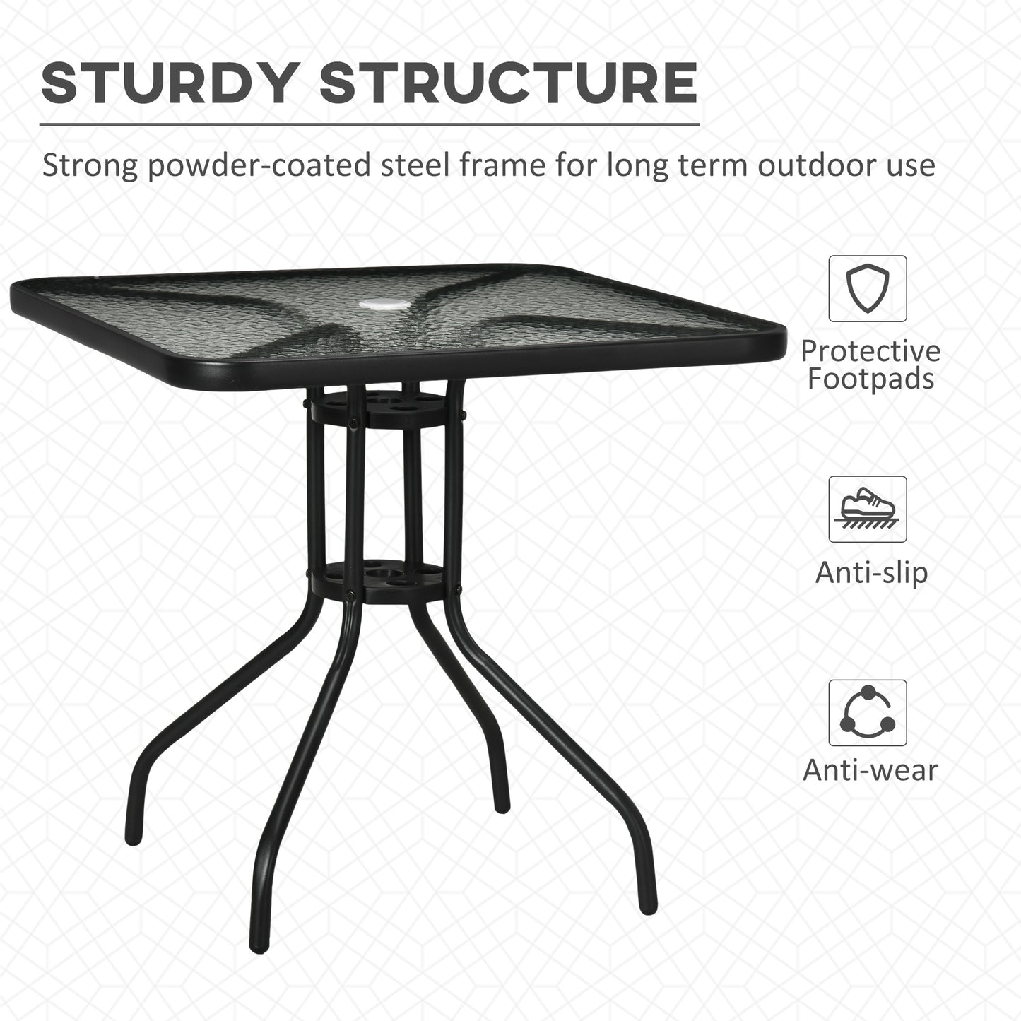 Square Patio Table, Glass Top Garden Dining Table 76 x 76cm