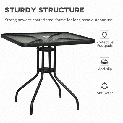 Square Patio Table, Glass Top Garden Dining Table 76 x 76cm