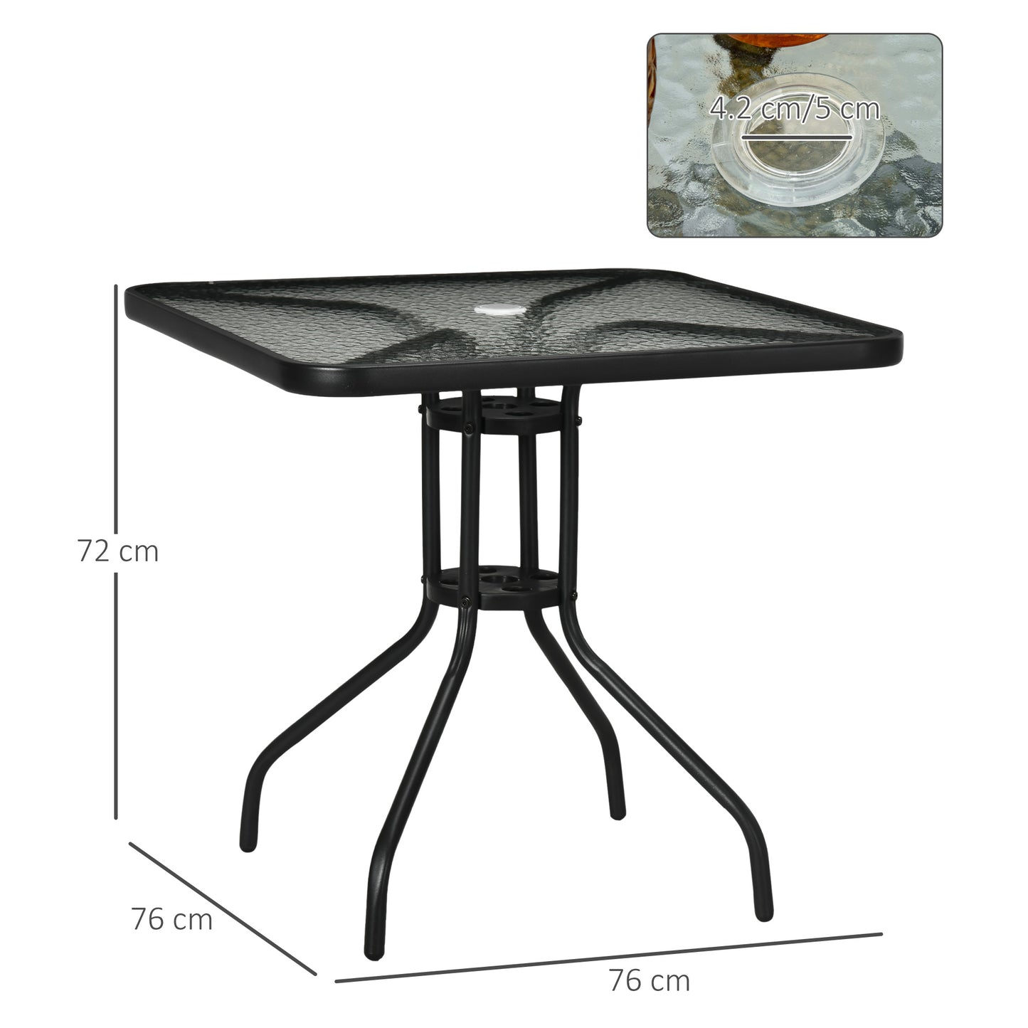 Square Patio Table, Glass Top Garden Dining Table 76 x 76cm